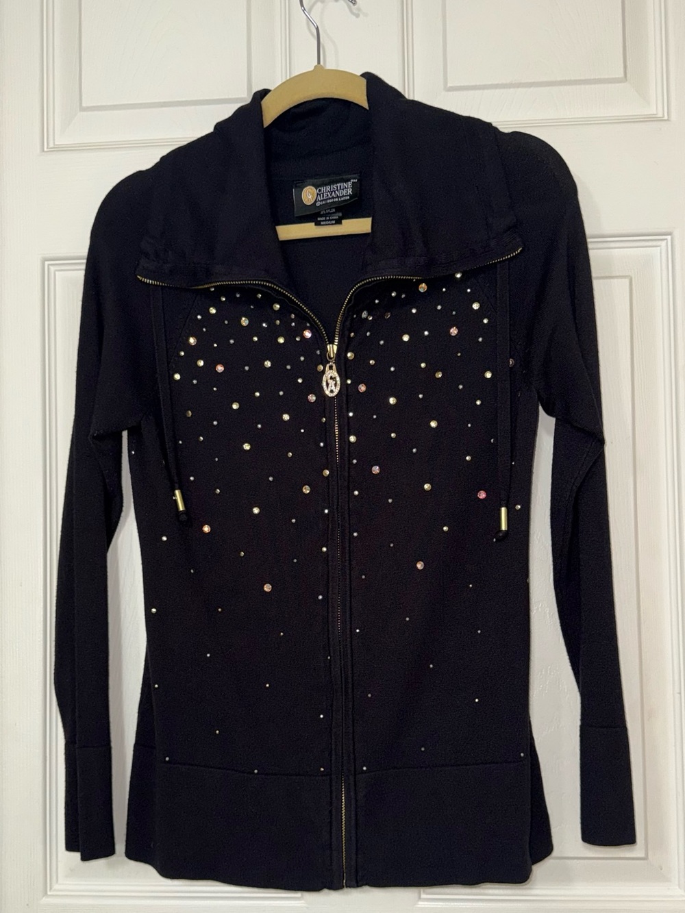 Vintage Christine Alexander full-zip rhinestone sweater jacket